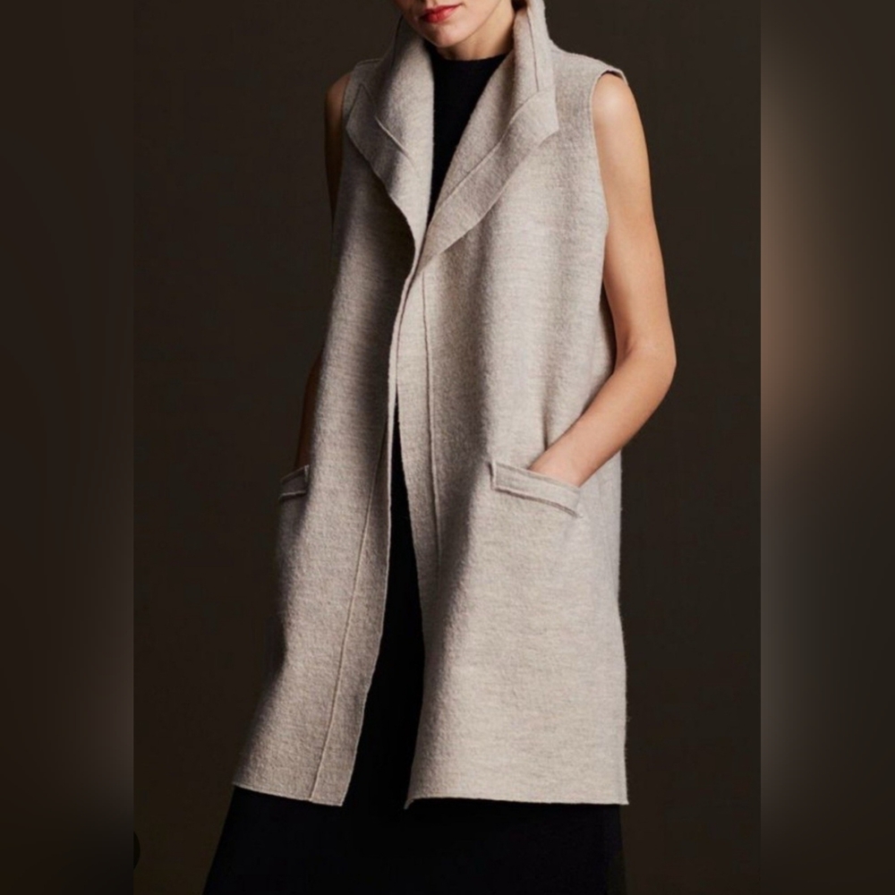 Eileen Fisher Boiled Wool Funnel Neck Vest